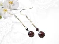 Rich Dark Red Garnet & Crystals Sterling Silver Drop Earrings (42mm) | Silver Sensations