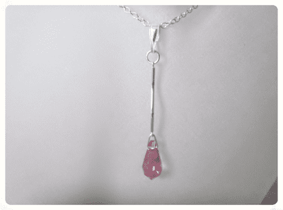 Rose Pink Austrian Made Crystal & Sterling Silver Curved Bar Pendant