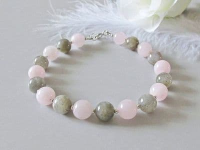 Rose Quartz & Labradorite Bracelet With Sterling Silver