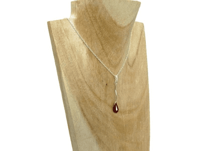 Ruby Red Austrian Made Crystal & Sterling Silver Curved Bar Pendant Necklace