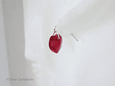 Ruby Red Highest Quality Heart Crystals & Sterling Silver Elegant Dangly Stud Earrings