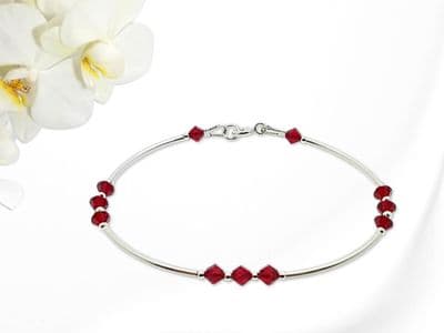 Ruby Red Premium Crystals & Sterling Silver Curves Designer Bracelet