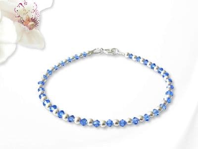 Sapphire Blue Crystals & Sterling Silver Tennis Bracelet