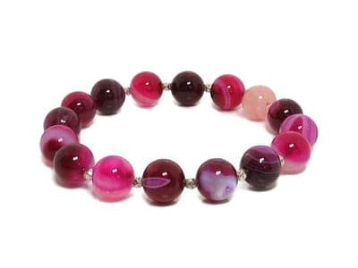 Shades of Pink Banded Agate Beaded Bracelet With Sterling Silver