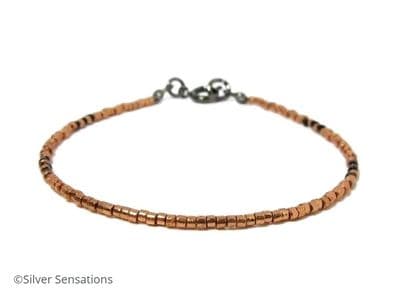 Shiny Copper Colour & Black Seed Bead Bracelet