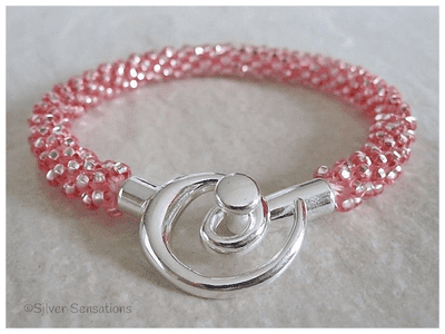 Shiny Silvery Pink Beaded & Woven Kumihimo Seed Bead Bracelet