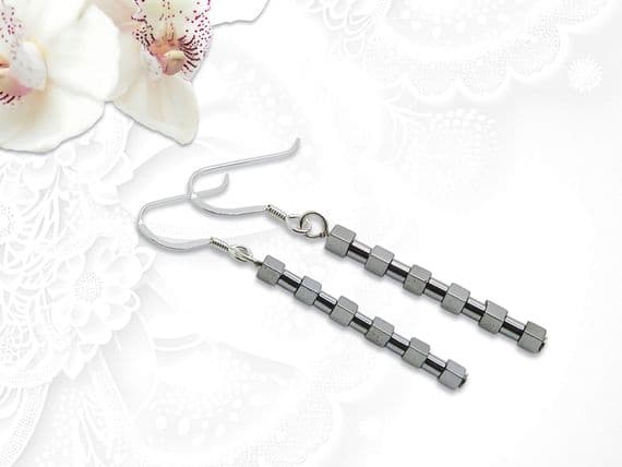 Silver Hematite Cubes & Sterling Silver Minimalist Earrings | Silver Sensations