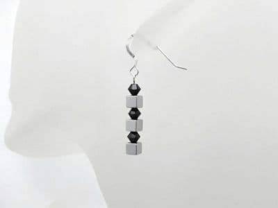 Silver Plated Hematite Cube Beads, Crystals & Sterling Silver Earrings