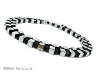 Silver Plated Hematite Cube Beads Necklace With Black Swarovski Crystals | Silver Sensations