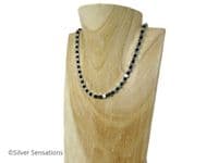 Silver Plated Hematite Cube Beads Necklace With Black Swarovski Crystals | Silver Sensations