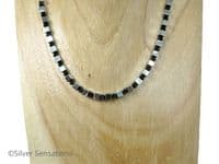 Silver Plated Hematite Cube Beads Necklace With Black Swarovski Crystals | Silver Sensations