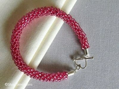 Silvery Fuchsia Pink Kumihimo Seed Bead Fashion Bracelet