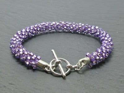Silvery Pastel Lavender Purple Beaded & Woven Kumihimo Seed Bead Bracelet