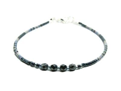 Skinny Blue Black Seed Bead Layering Bracelet