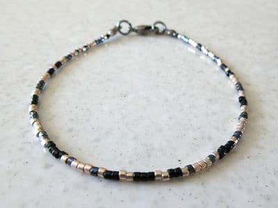 Slim Black & Champagne Gold Seed Bead Fashion Anklet