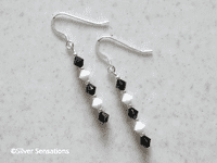 Slim Black & White Sterling Silver Earrings With Swarovski Crystals | Silver Sensations