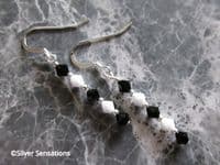 Slim Black & White Sterling Silver Earrings With Swarovski Crystals | Silver Sensations