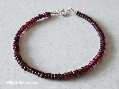 Slim Burgundy Red Garnet Sterling Silver Stacking Bracelet