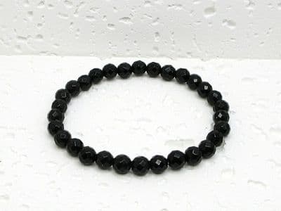 Slim Faceted Black Onyx Bead Bracelet