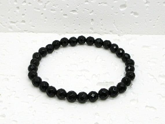 Slim Faceted Black Onyx Bead Bracelet – 6mm Beads - Silver Sensations