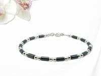 Slim Hematite Tubes Bracelet  With Sterling Silver Beads | Natural Semi Precious Gemstones | Silver Sensations