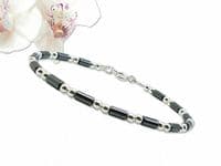 Slim Hematite Tubes Bracelet  With Sterling Silver Beads | Natural Semi Precious Gemstones | Silver Sensations