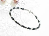 Slim Hematite Tubes Bracelet  With Sterling Silver Beads | Natural Semi Precious Gemstones | Silver Sensations
