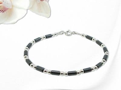 Slim Hematite Tubes Bracelet  With Sterling Silver Beads
