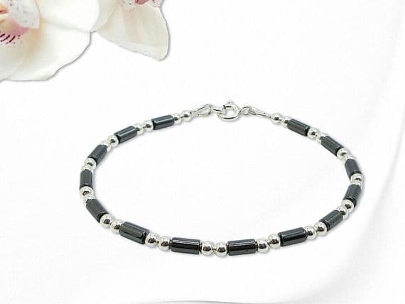 Slim Hematite Tubes Bracelet  With Sterling Silver Beads | Natural Semi Precious Gemstones | Silver Sensations