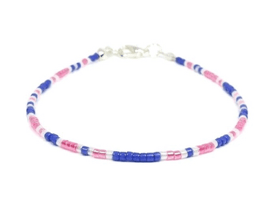 Slim Pink, Purple & White Seed Bead Stacking Bracelet