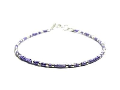 Slim Purple & Silver Seed Bead Friendship Bracelet