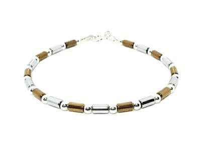Slim Silver & Bronze Hematite Bracelet  With Tube Beads & Sterling Silver