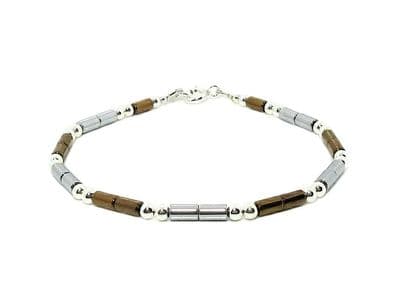 Slim Silver & Bronze Hematite Tubes Bracelet With Sterling Silver Beads