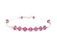 Slim  Sterling Silver Bangle Bracelet With Rose Pink Austrian Crystals | Silver Sensations
