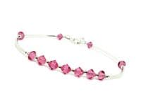 Slim  Sterling Silver Bangle Bracelet With Rose Pink Austrian Crystals | Silver Sensations