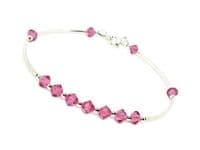 Slim  Sterling Silver Bangle Bracelet With Rose Pink Austrian Crystals | Silver Sensations