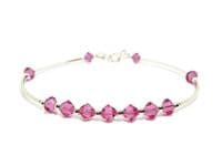Slim  Sterling Silver Bangle Bracelet With Rose Pink Austrian Crystals | Silver Sensations