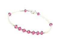 Slim  Sterling Silver Bangle Bracelet With Rose Pink Austrian Crystals | Silver Sensations