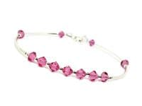 Slim  Sterling Silver Bangle Bracelet With Rose Pink Austrian Crystals | Silver Sensations