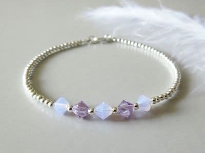Slim Sterling Silver Bracelet With Premium Purple Crystals