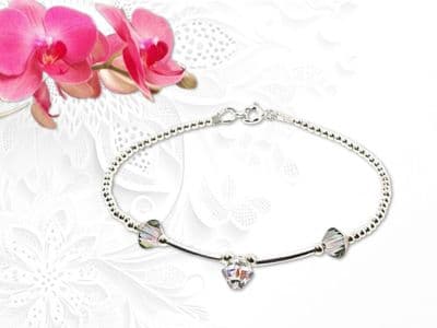 Slim Sterling Silver Bracelet With Sparkly Rainbow Crystals