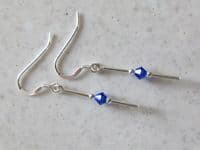 Slim Sterling Silver Tube Earrings With Sapphire Blue Swarovski Crystals | Silver Sensations