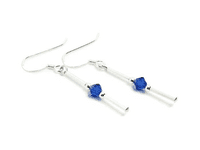 Slim Sterling Silver Tube Earrings With Sapphire Blue Swarovski Crystals | Silver Sensations