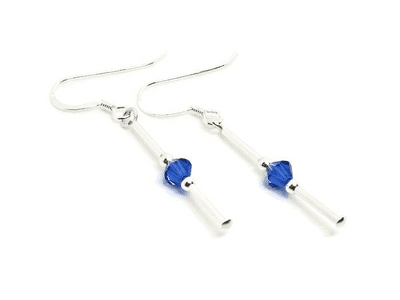 Slim Sterling Silver Tube Earrings With Sapphire Blue Premium Crystals