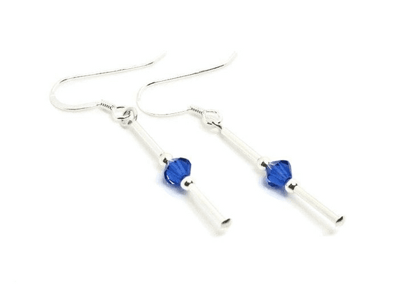 Slim Sterling Silver Tube Earrings With Sapphire Blue Swarovski Crystals | Silver Sensations