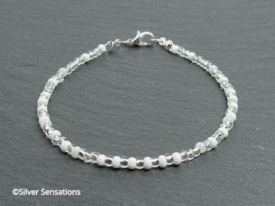 Slim White & Clear Skinny Stacking Seed Bead Friendship Bracelet