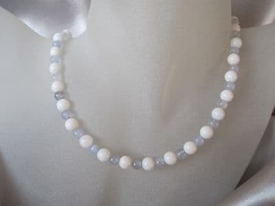Snow White Agate & Pastel Blue Lace Agate Sterling Silver Necklace