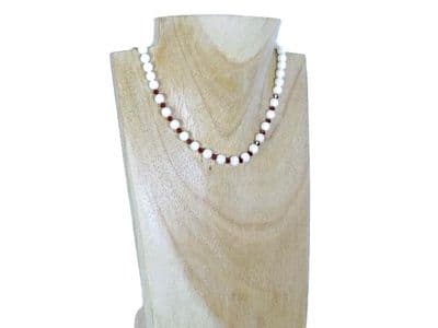 Snow White Agate & Red Premium Crystals Sterling Silver Necklace