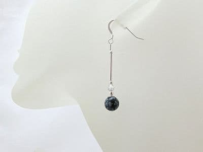 Snowflake Obsidian Earrings With Crystals & Sterling Silver