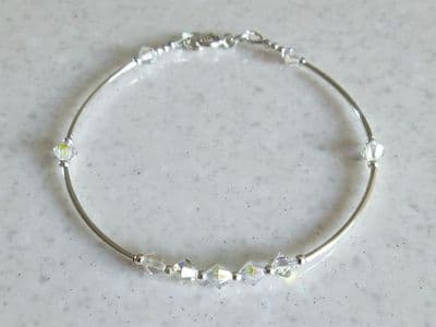 Sparkly AB Rainbow Crystals & Sterling Silver Curves Bracelet